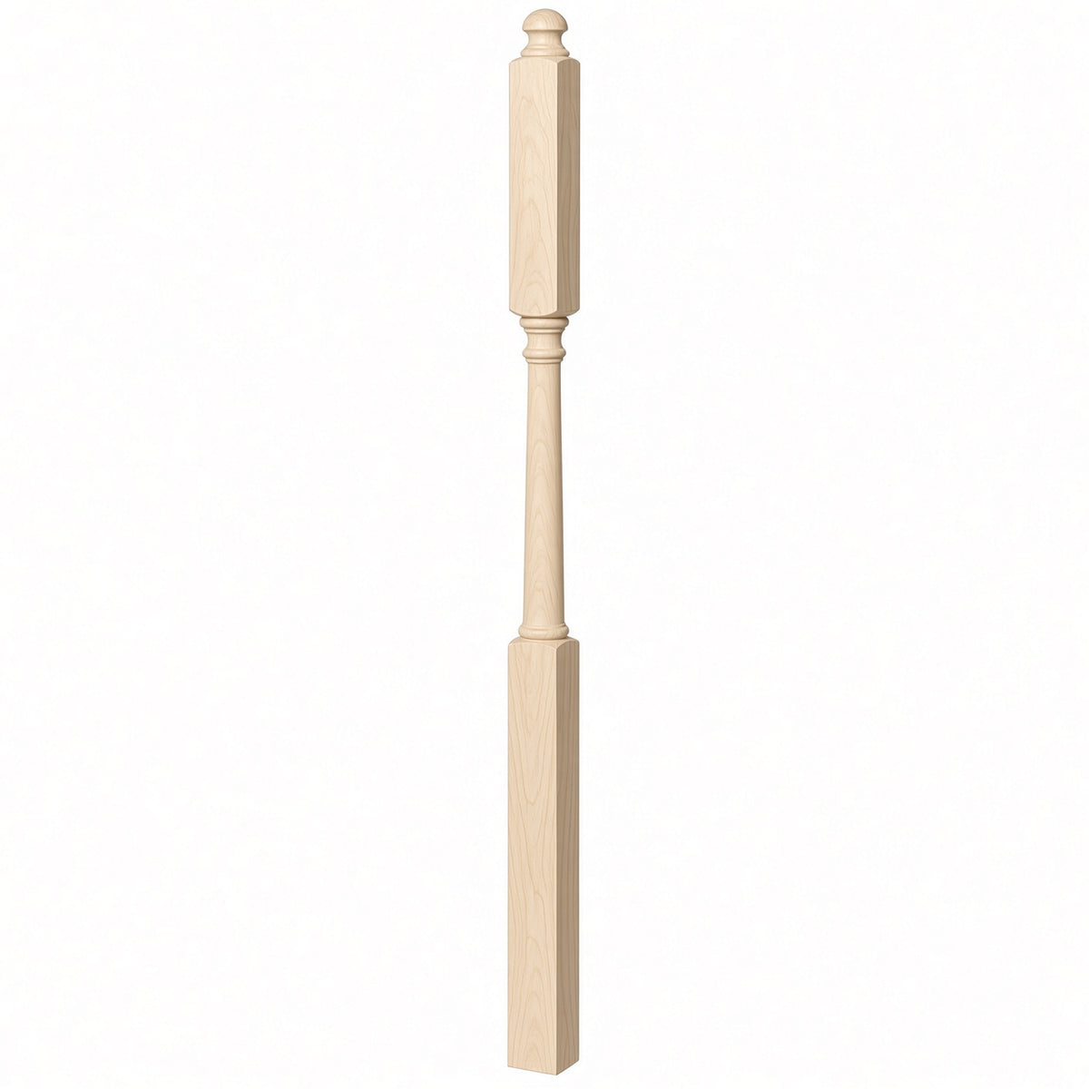 4046B 3" X 60" Mushroom Top or Ball Top Colonial Intermediate Landing Newel Post, Soft Maple