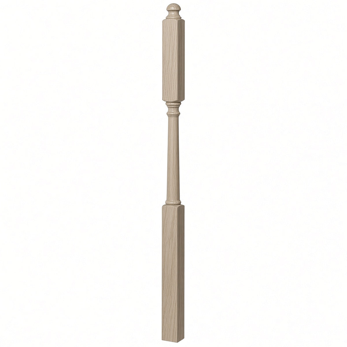 4046B 3" X 60" Mushroom Top or Ball Top Colonial Intermediate Landing Newel Post, White Oak