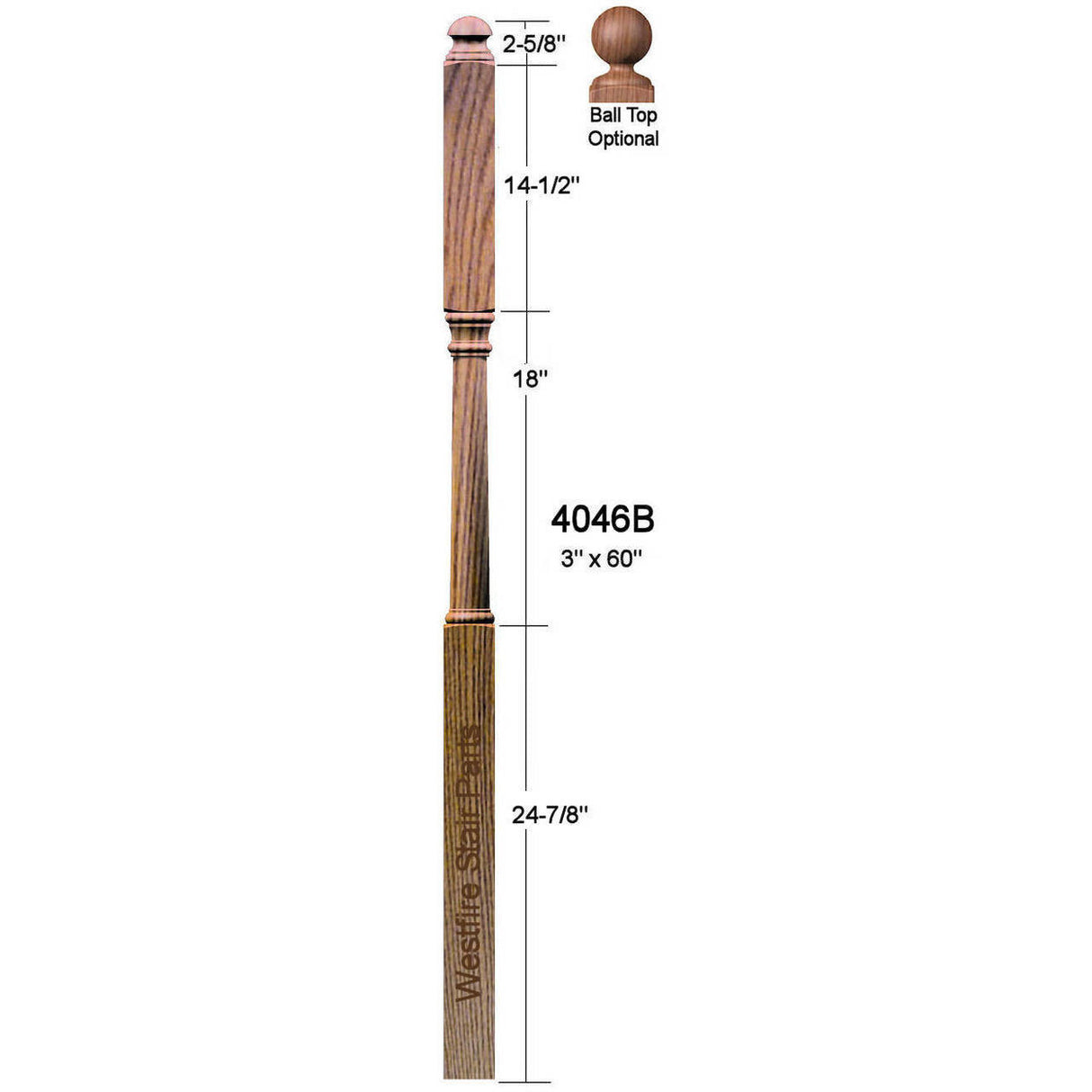 4046B Colonial Intermediate Landing Newel Post Dimensional Information