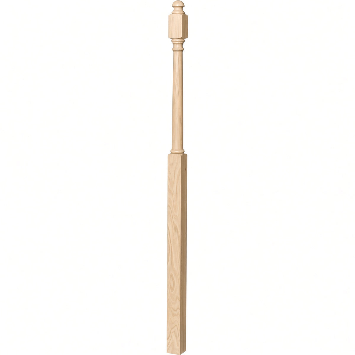 4048B 3" x 72" Mushroom Top or Ball Top Colonial Landing Newel Post, Birch