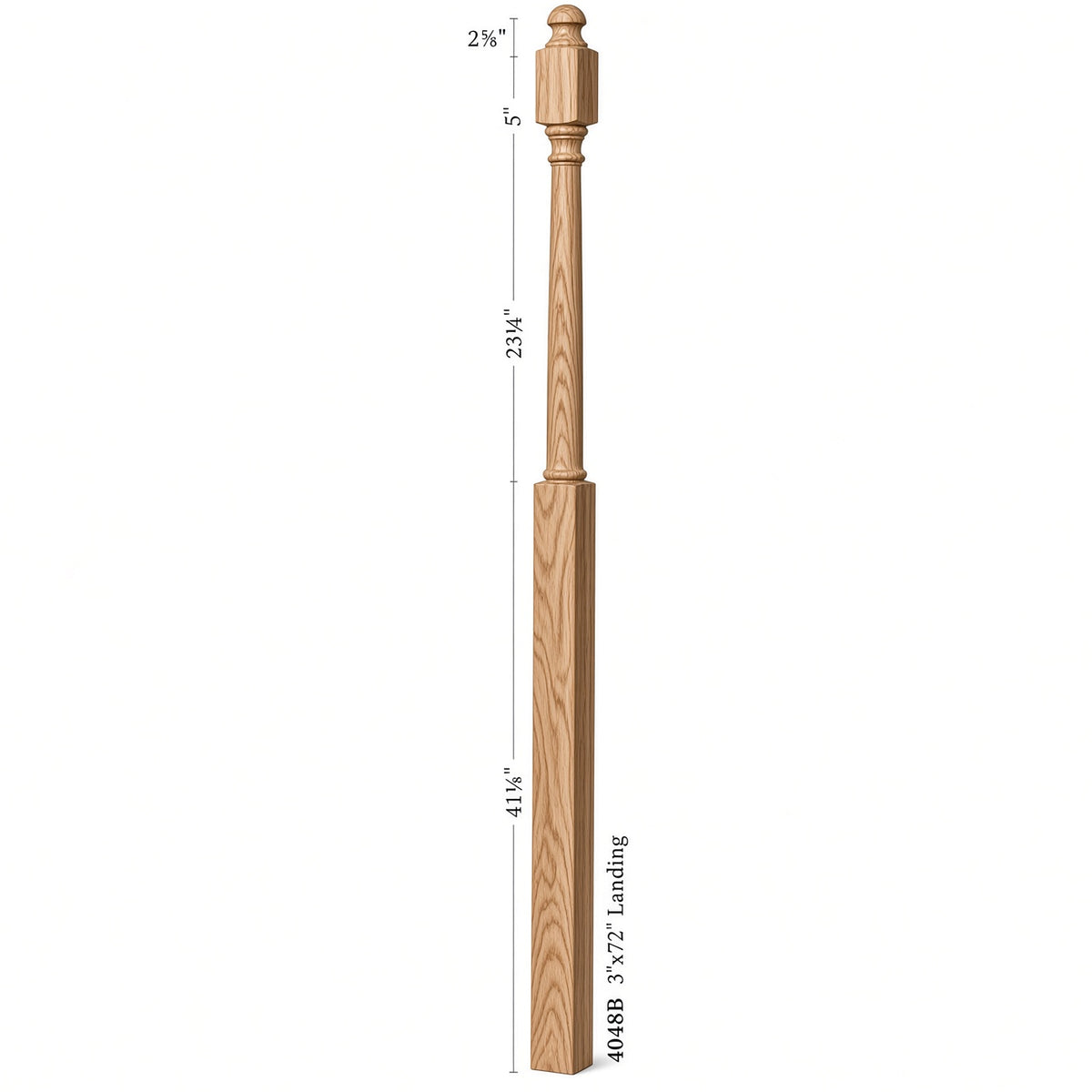 4048B 3" x 72" Mushroom Top or Ball Top Colonial Landing Newel Post, Dimensional Information