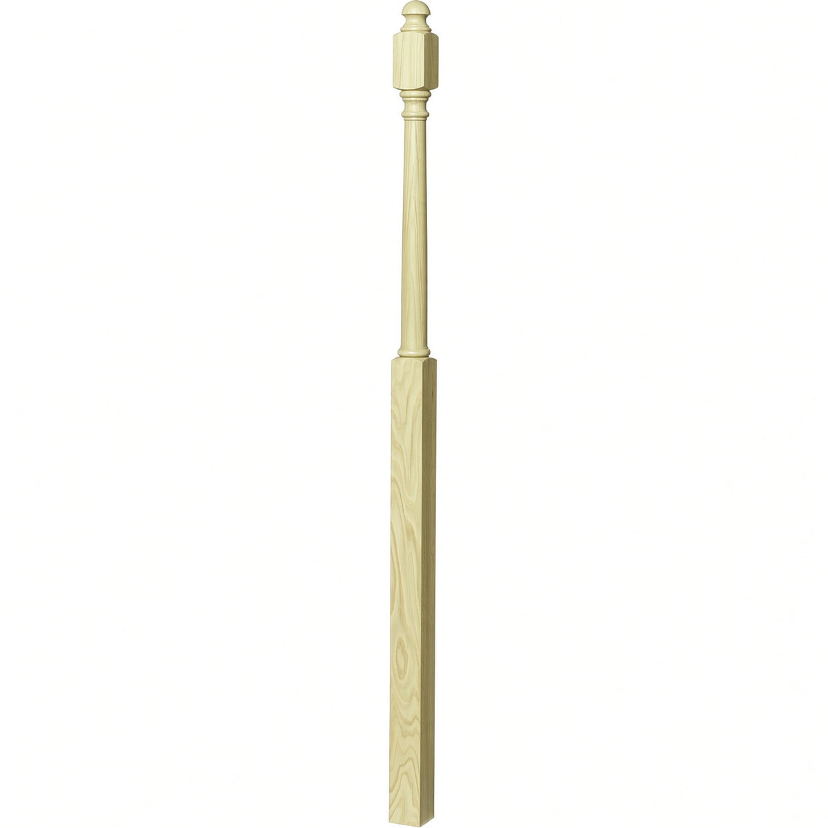 4048B 3" x 72" Mushroom Top or Ball Top Colonial Landing Newel Post, Poplar