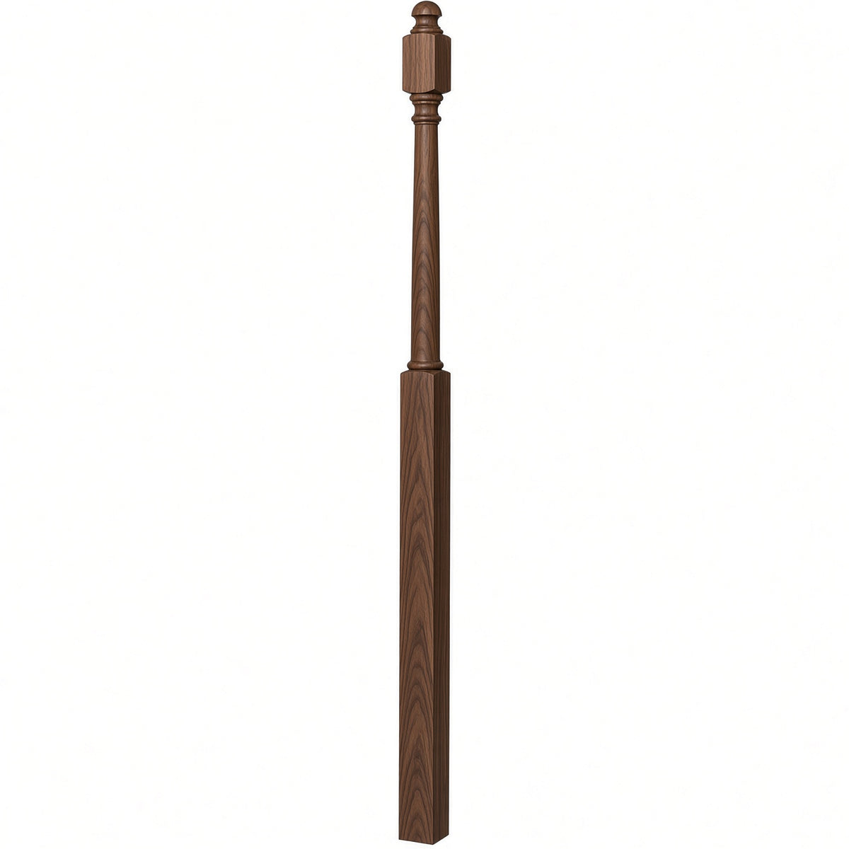 4048B 3" x 72" Mushroom Top or Ball Top Colonial Landing Newel Post, Walnut