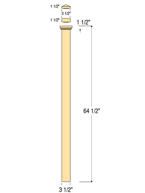 C-4075 Landing Plain Box Newel Post Dimensional Information (64" version shown)
