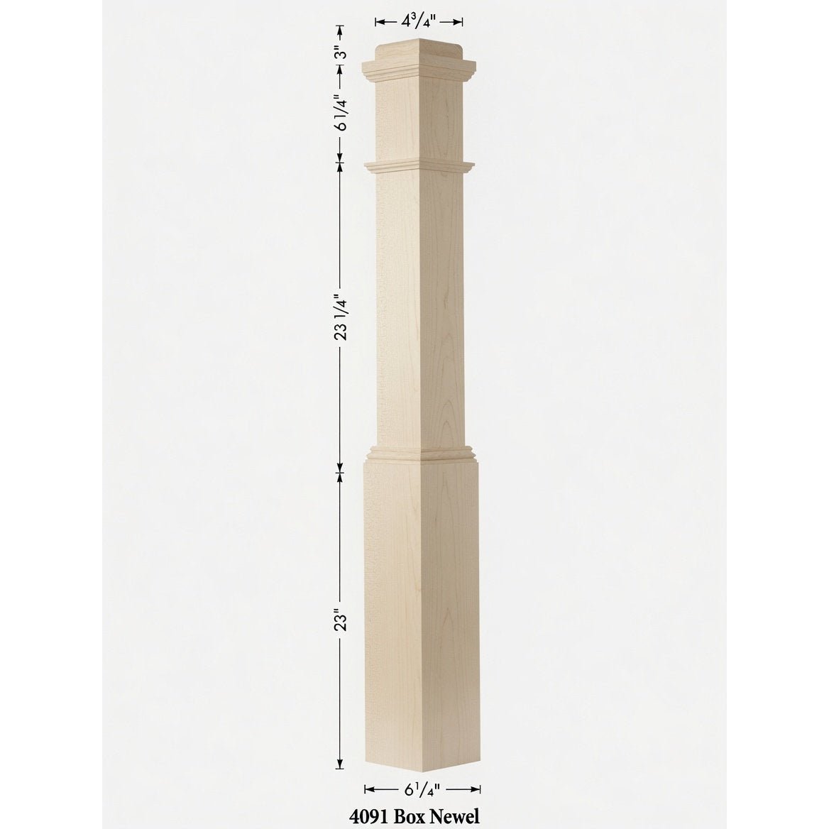4091 Box Newel Post - Hard Maple