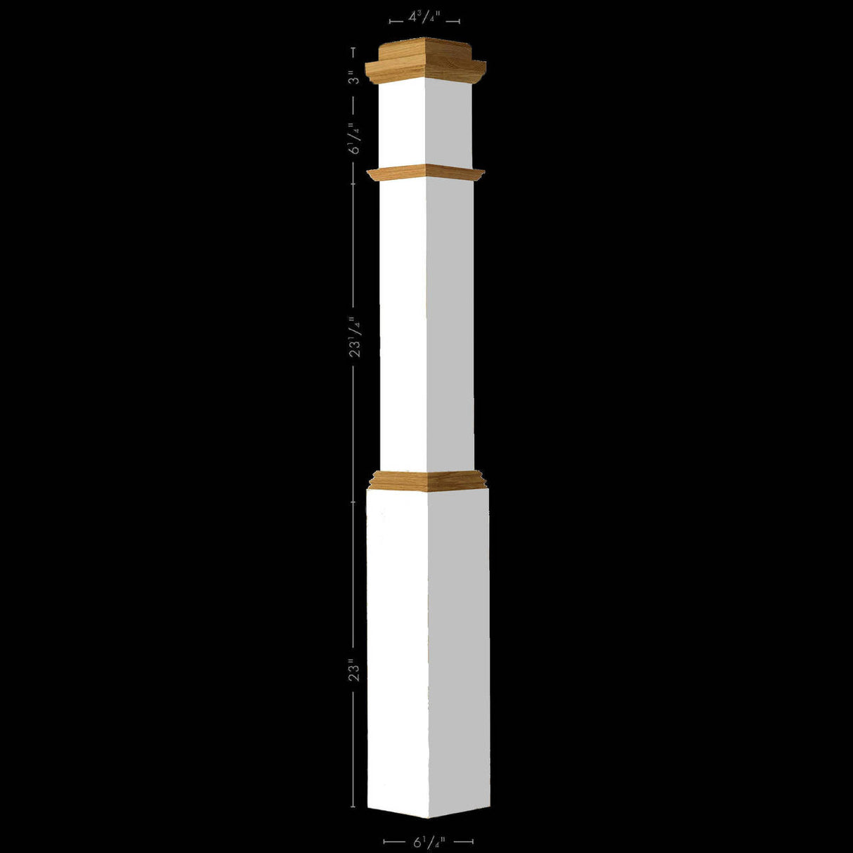 4091 Primed with Special Species Trim Box Newel Post Dimensional Information
