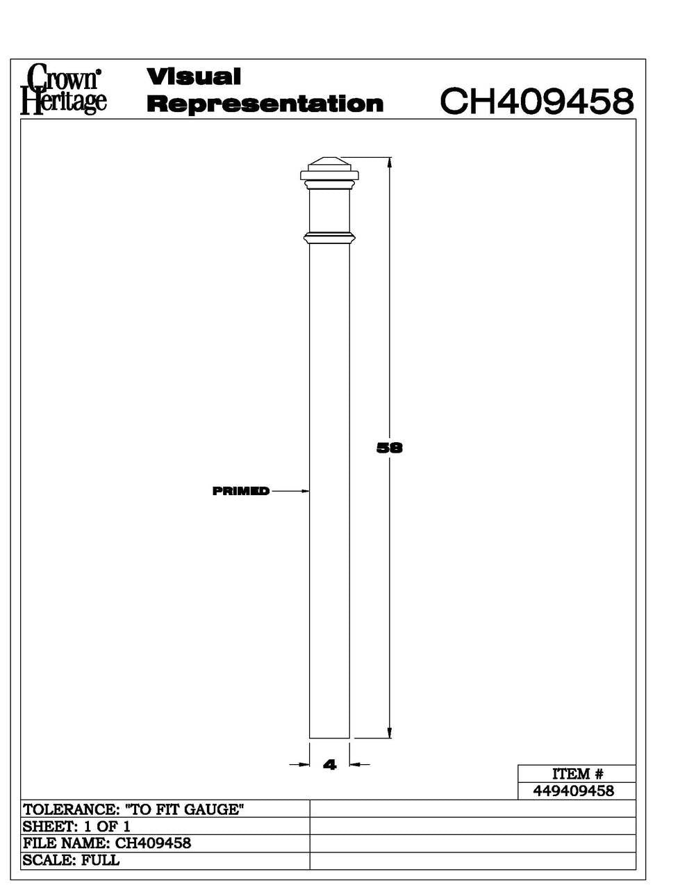 4094 4" Primed Box Newel CADD