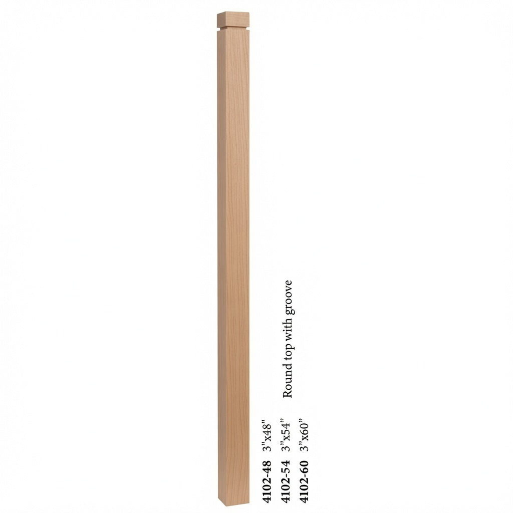 4102 3" S4S Newel Post with Rounded Top and Grooves, Alder