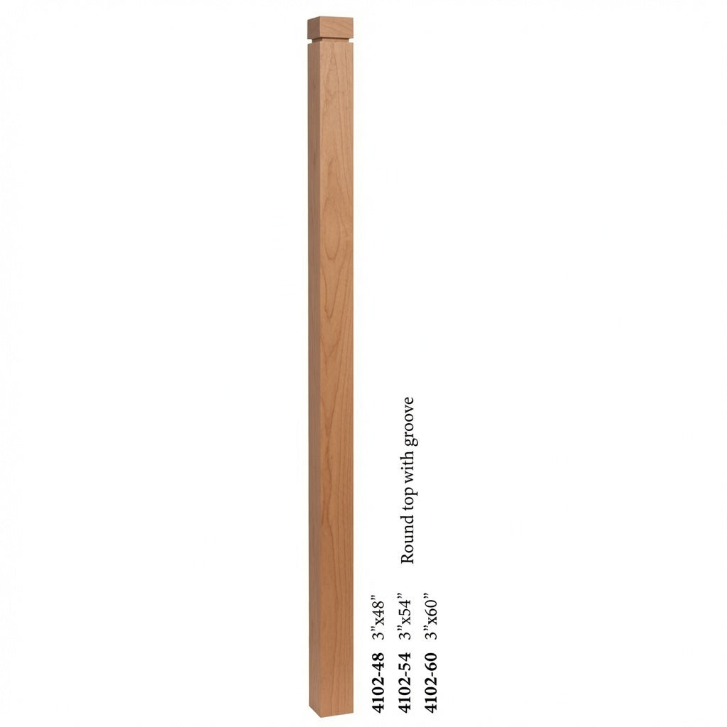 4102 3" S4S Newel Post with Rounded Top and Grooves, American Cherry