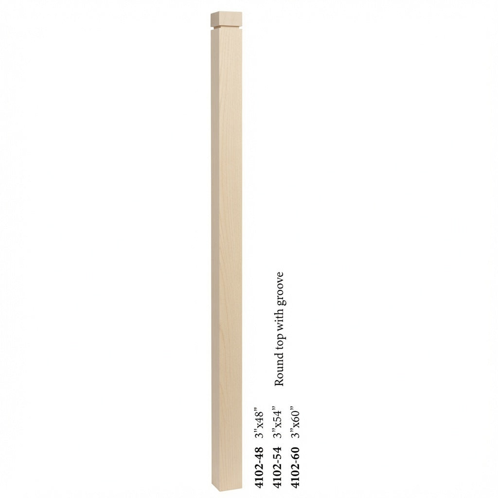4102 3" S4S Newel Post with Rounded Top and Grooves, Birch