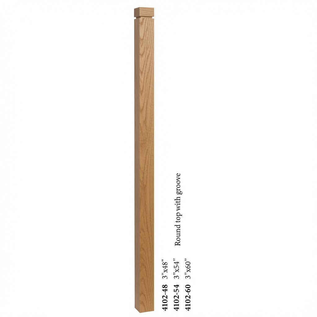 4102 3" S4S Newel Post with Rounded Top and Grooves, White Oak
