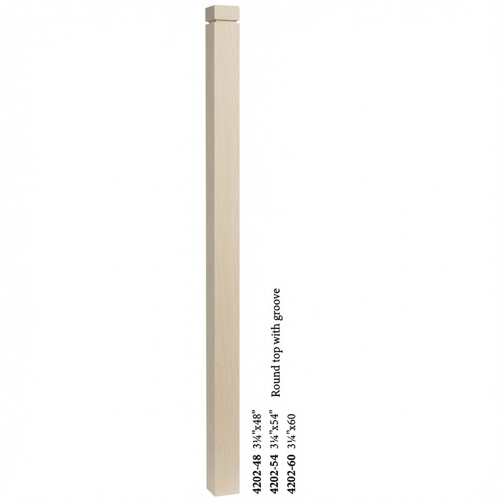 4202 3-1/4" S4S Newel Post with Rounded Top and Grooves, Birch
