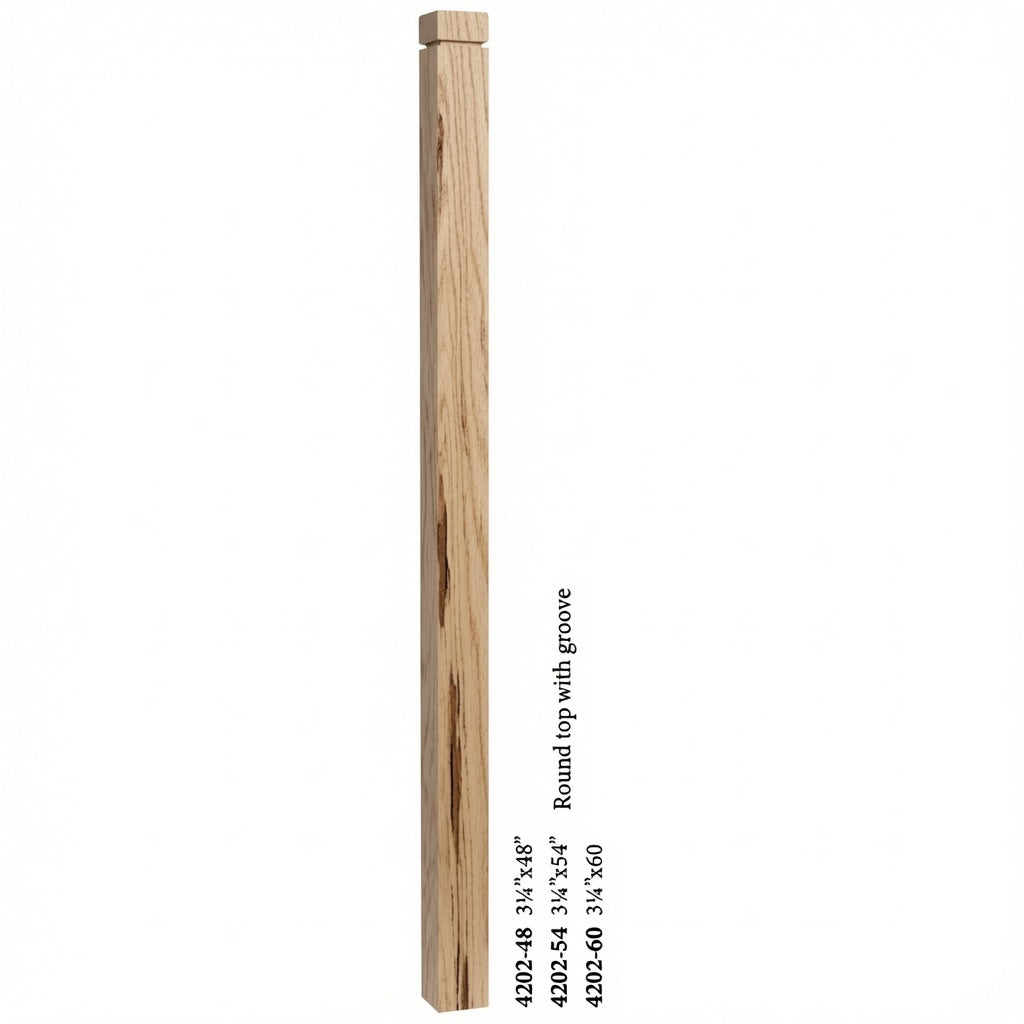 4202 3-1/4" S4S Newel Post with Rounded Top and Grooves, Hickory