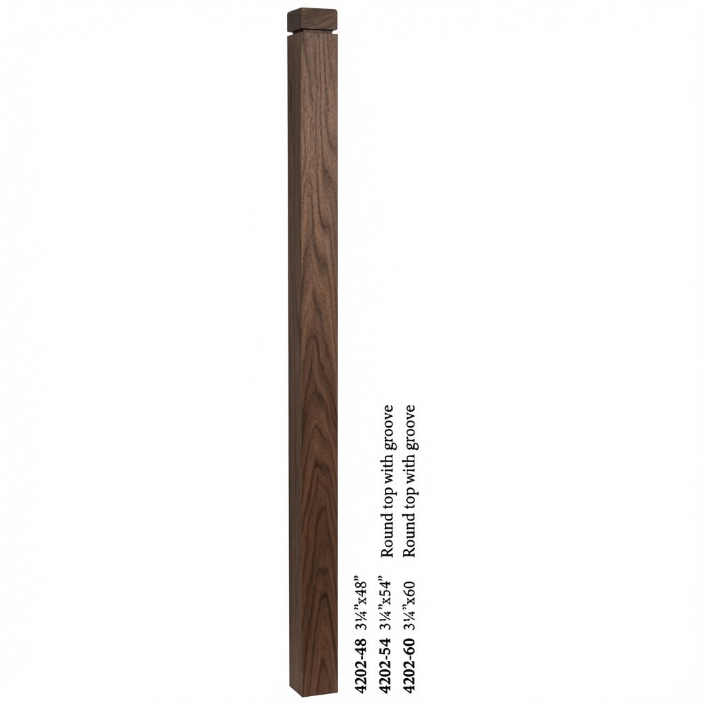 4202 3-1/4" S4S Newel Post with Rounded Top and Grooves, Walnut
