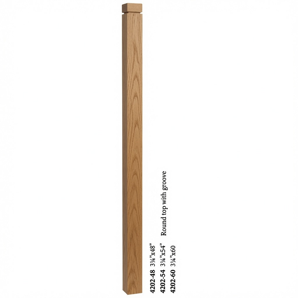 4202 3-1/4" S4S Newel Post with Rounded Top and Grooves, White Oak