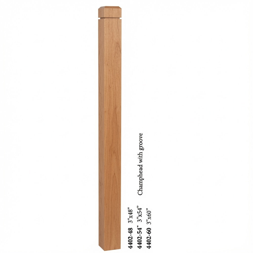 4402 3" S4S Newel Post with Champhered Top and Groove, American Cherry
