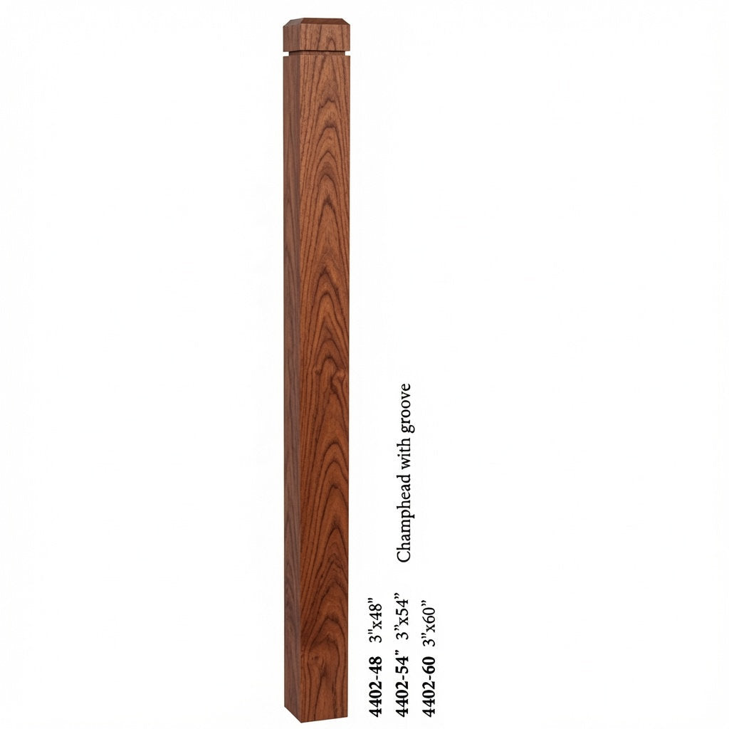 4402 3" S4S Newel Post with Champhered Top and Groove, Brazilian Cherry