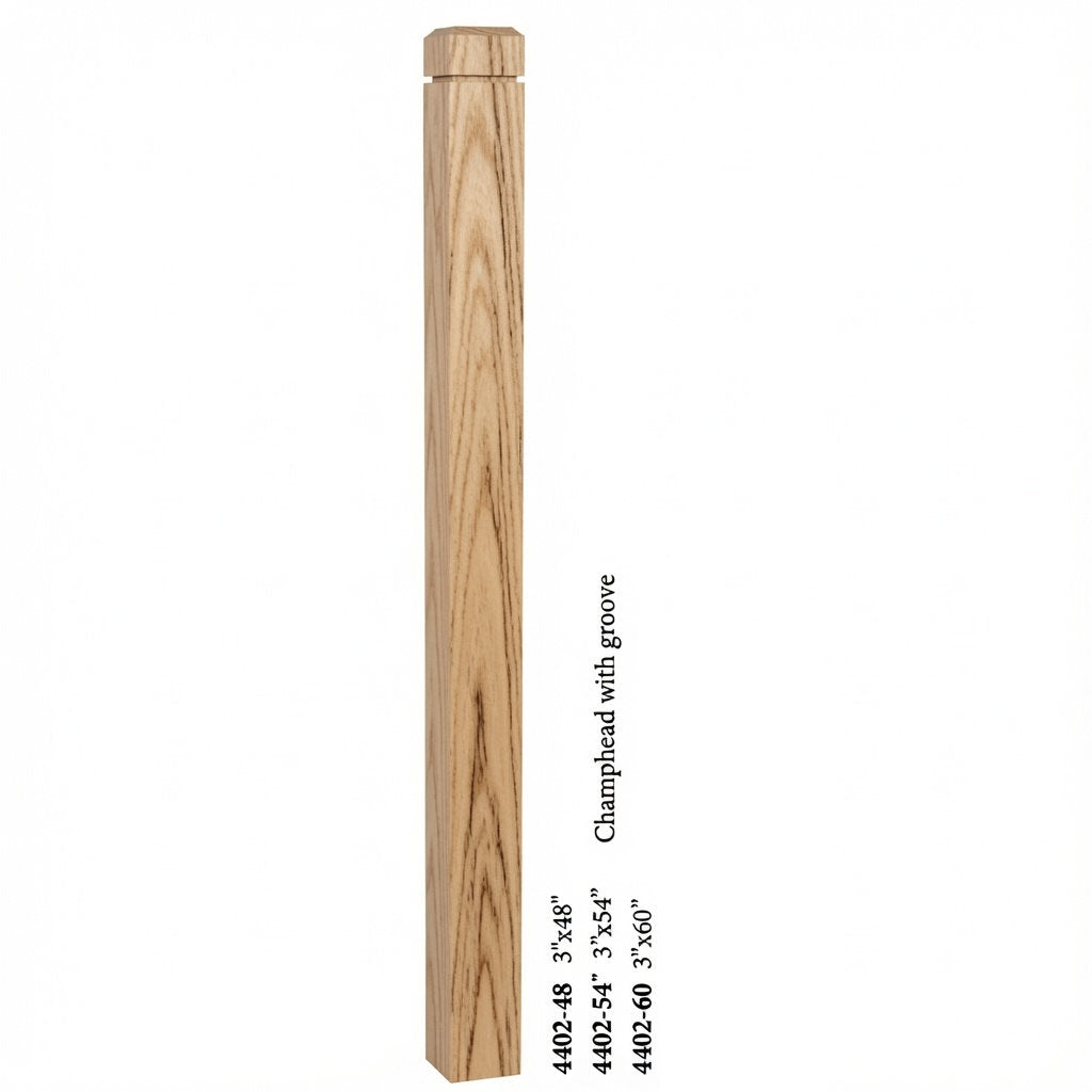 4402 3" S4S Newel Post with Champhered Top and Groove, Hickory