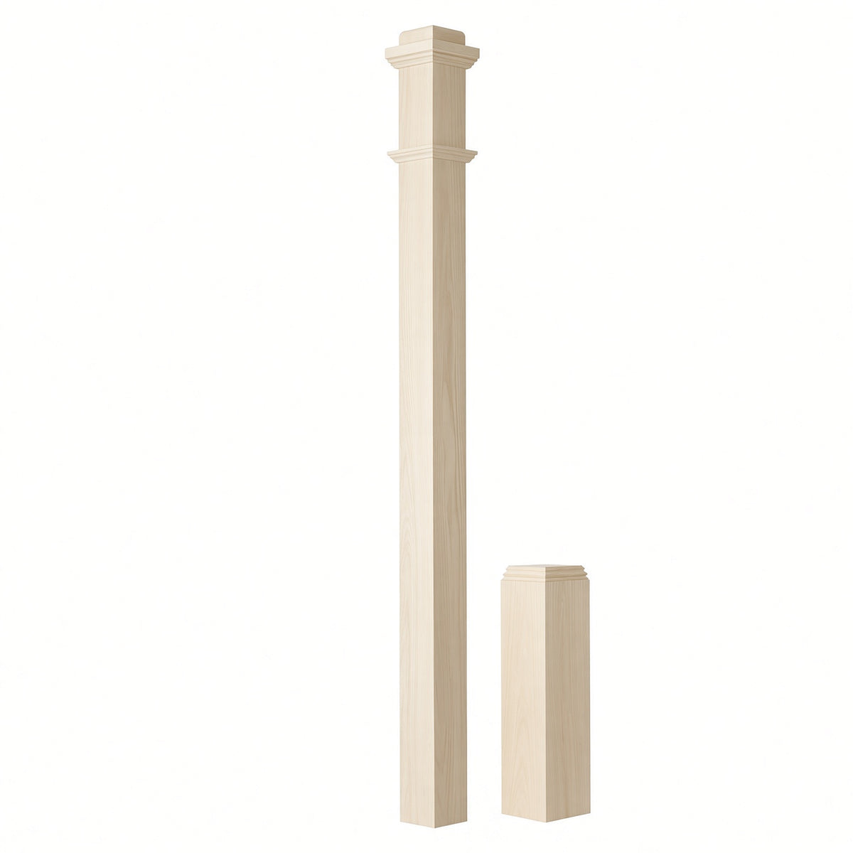 4491 3-1/2" x 55" Box Newel Post with attached pedistal, Poplar