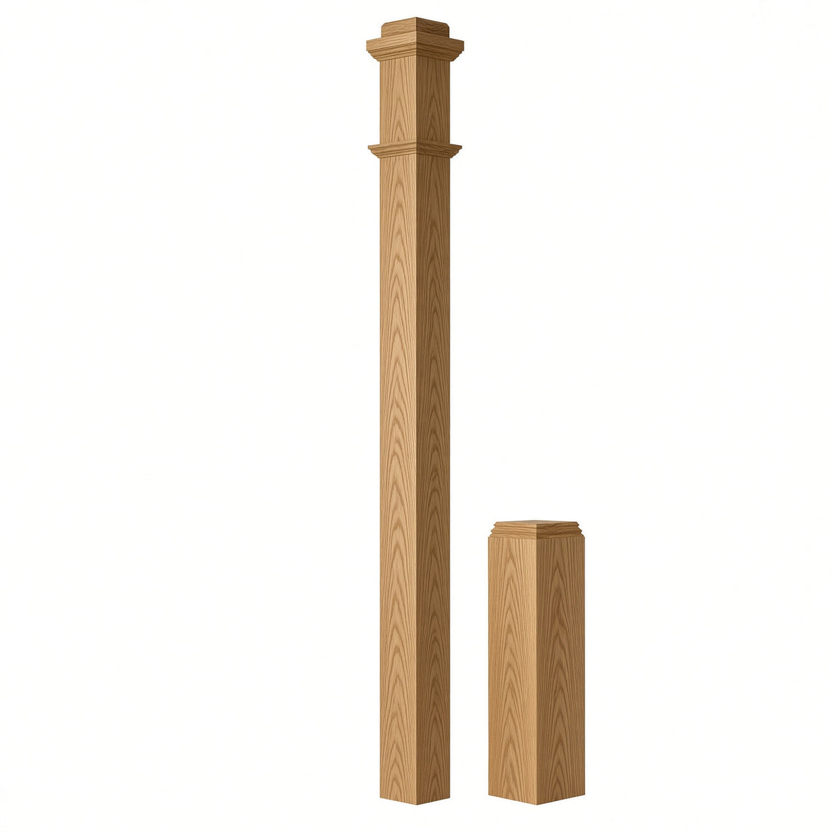 4491 3-1/2" x 55" Box Newel Post with attached pedistal, Red Oak