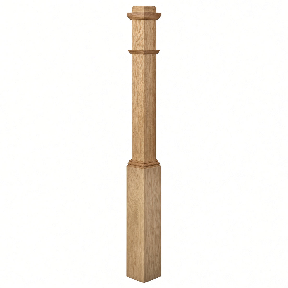 4491 3-1/2" Box Newel Post with attached pedistal, Red Oak