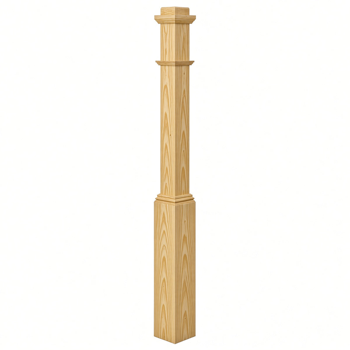 4491 3-1/2" Box Newel Post with attached pedistal, Yellow Pine