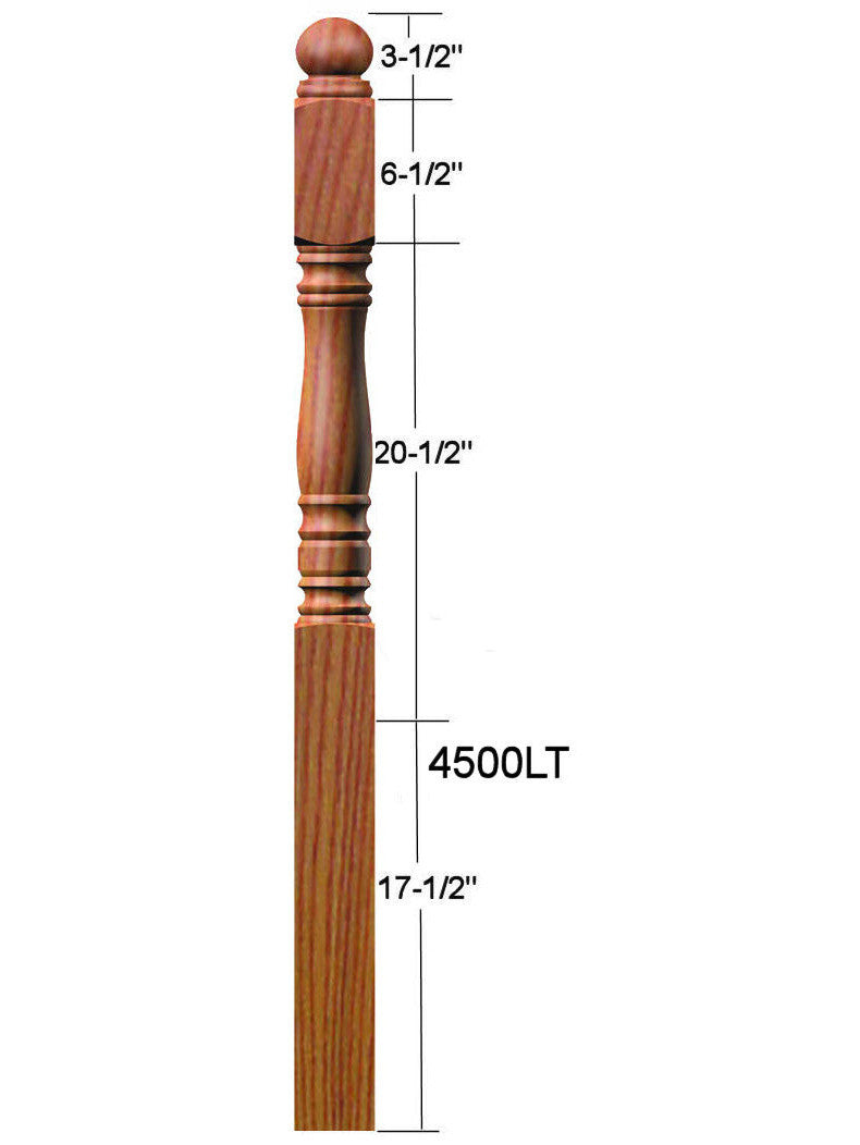 4500LT Ball Top Starting Newel Post Dimensional Information