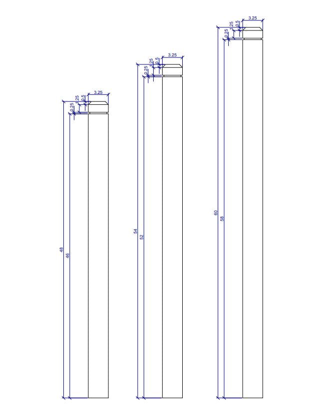 4502 3-1/2" S4S Newel Post with Champhered Top and Grooves, CADD Drawing