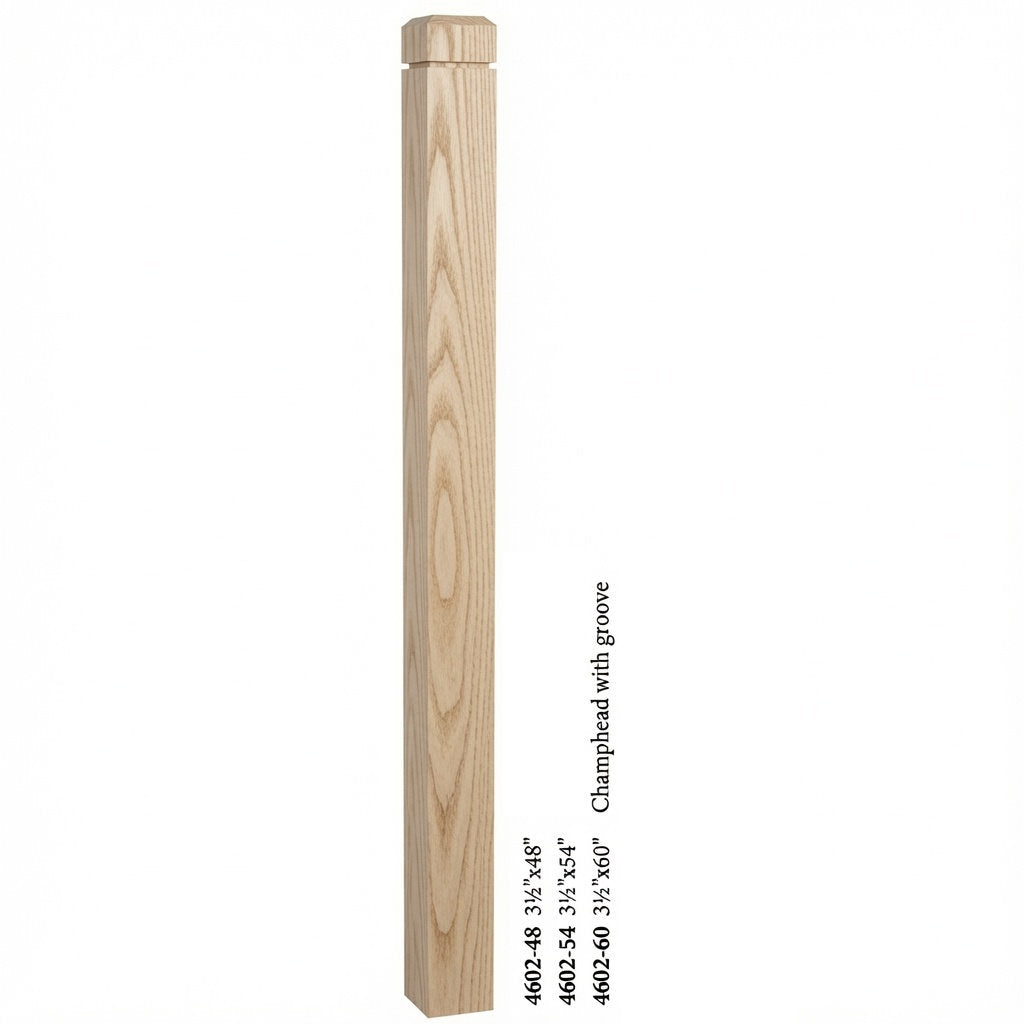 4602 3-1/2" S4S Newel Post with Champhered Top and Groove, Ash