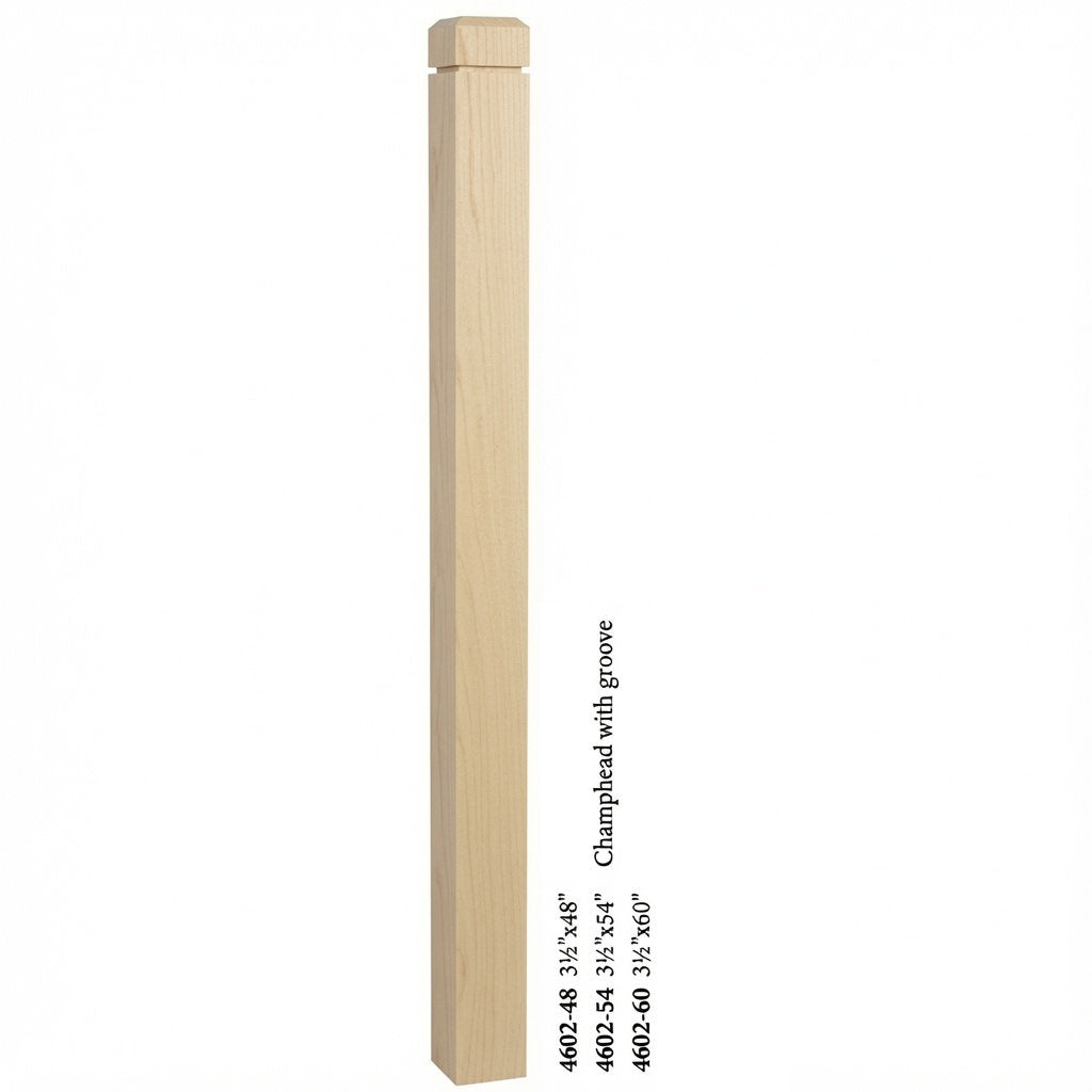 4602 3-1/2" S4S Newel Post with Champhered Top and Groove, Poplar