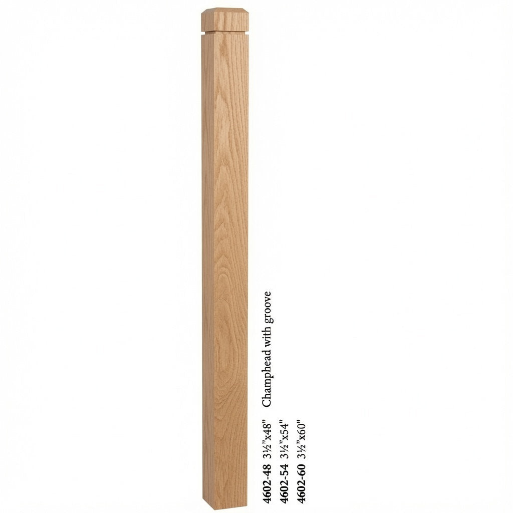 4602 3-1/2" S4S Newel Post with Champhered Top and Groove, White Oak