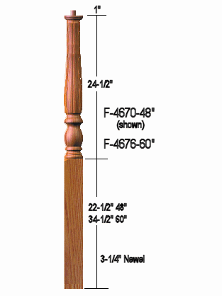 F-4670 Starting Fluted Newel Post Dimensional Information