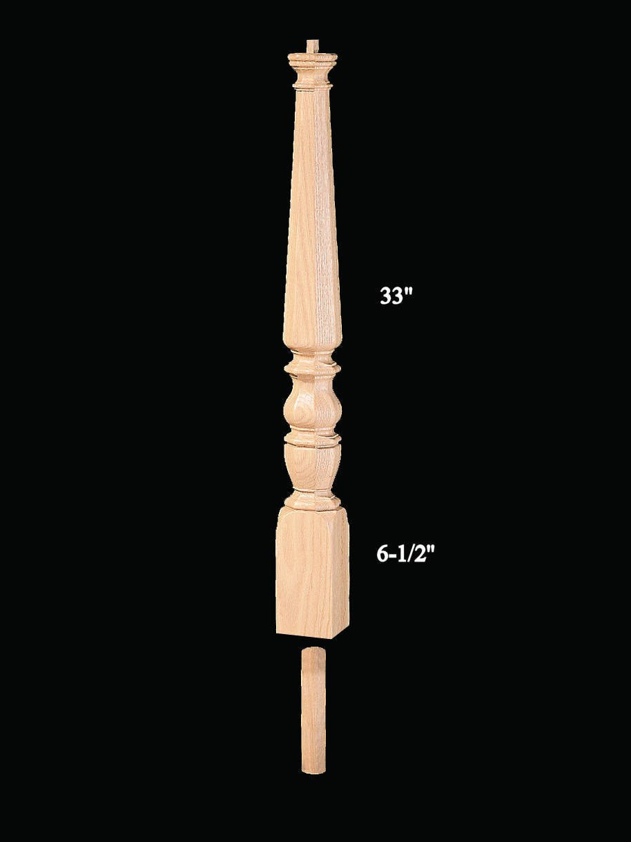 4813P Plain Pin Top Volute 1800s Newel Post Dimensional Information