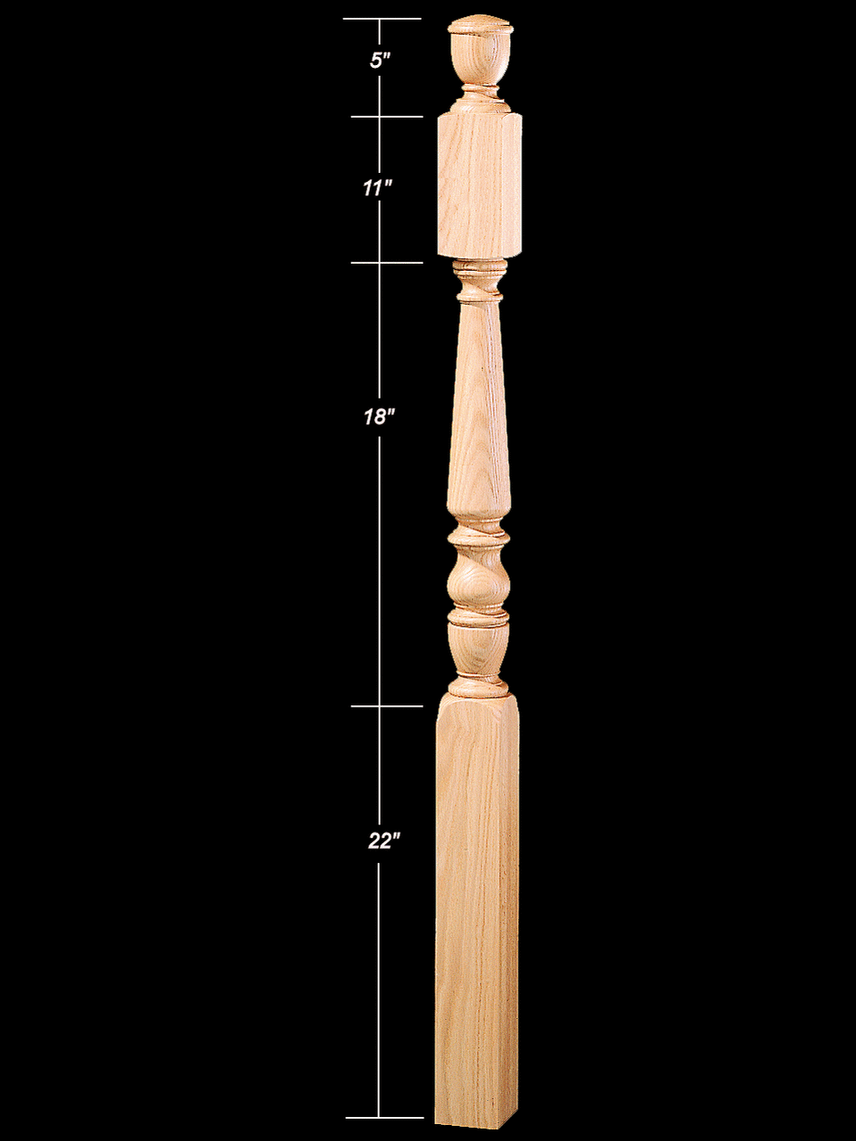 4845P 56" Plain Pin Top Landing/Second-Floor 1800s Newel Post