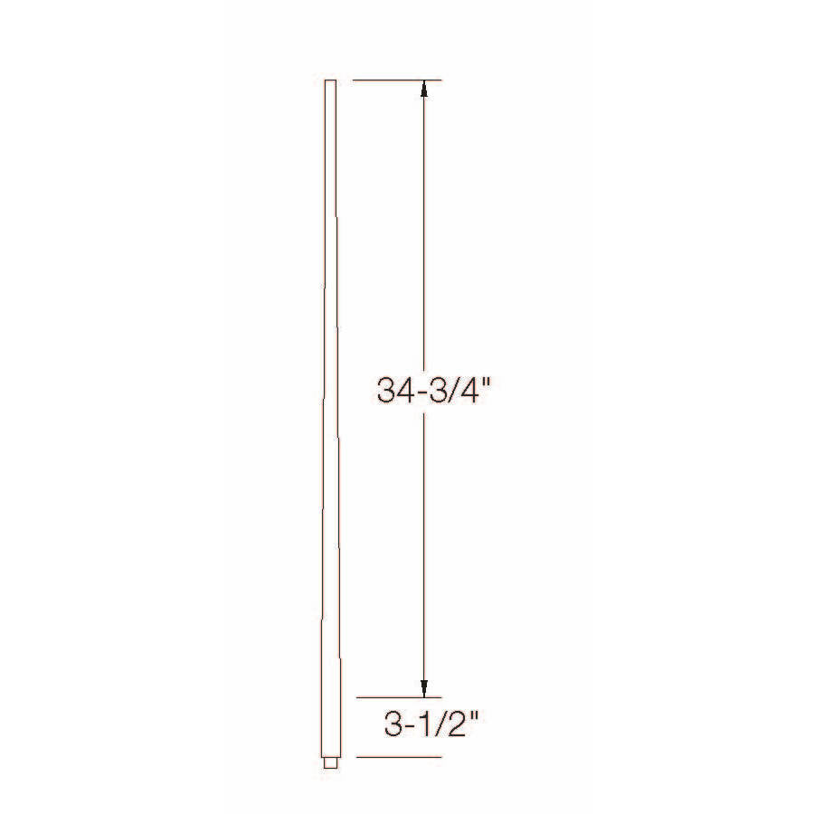 A-5040 1-1/4" x 39" Colonial Long Tapered Baluster Dimensional Information