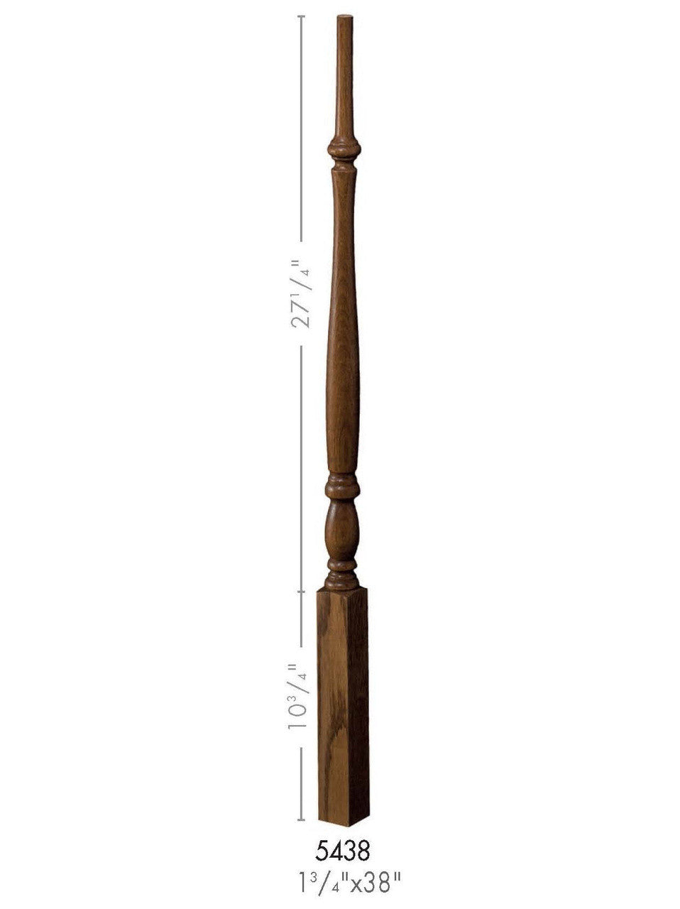 5438 38-inch Plain Country Classic Baluster Dimensional Information