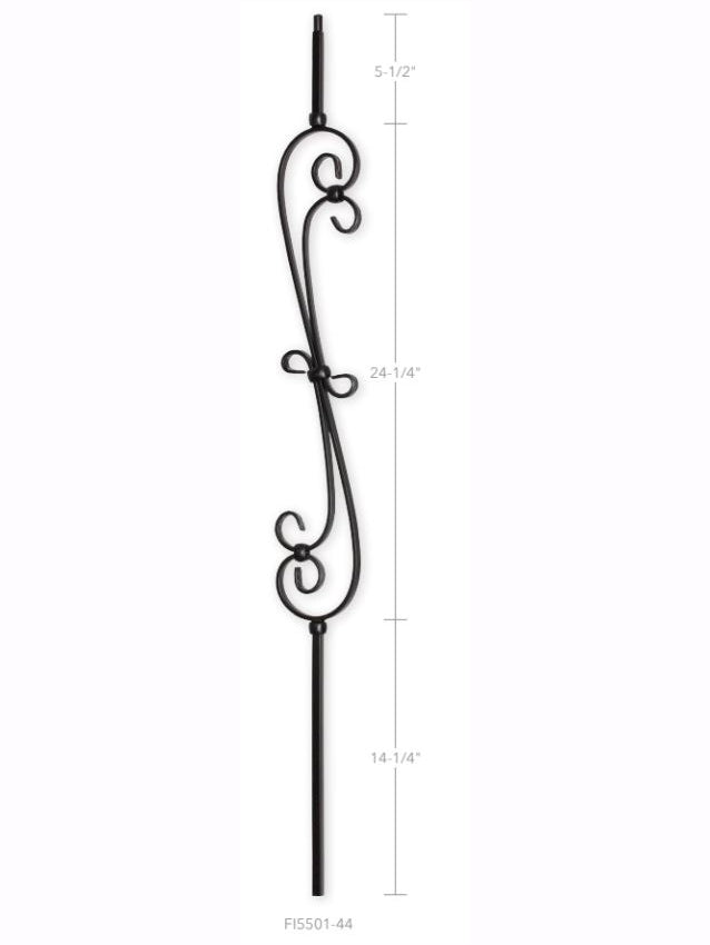 FIH5501-44 4-1/4" Hollow Feathered S-Scroll Iron Baluster