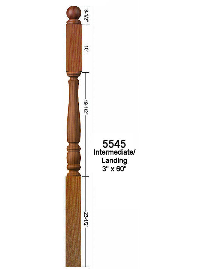 5545 Ball Top 2nd Floor Landing Utah Classic Newel Post Dimensional Information