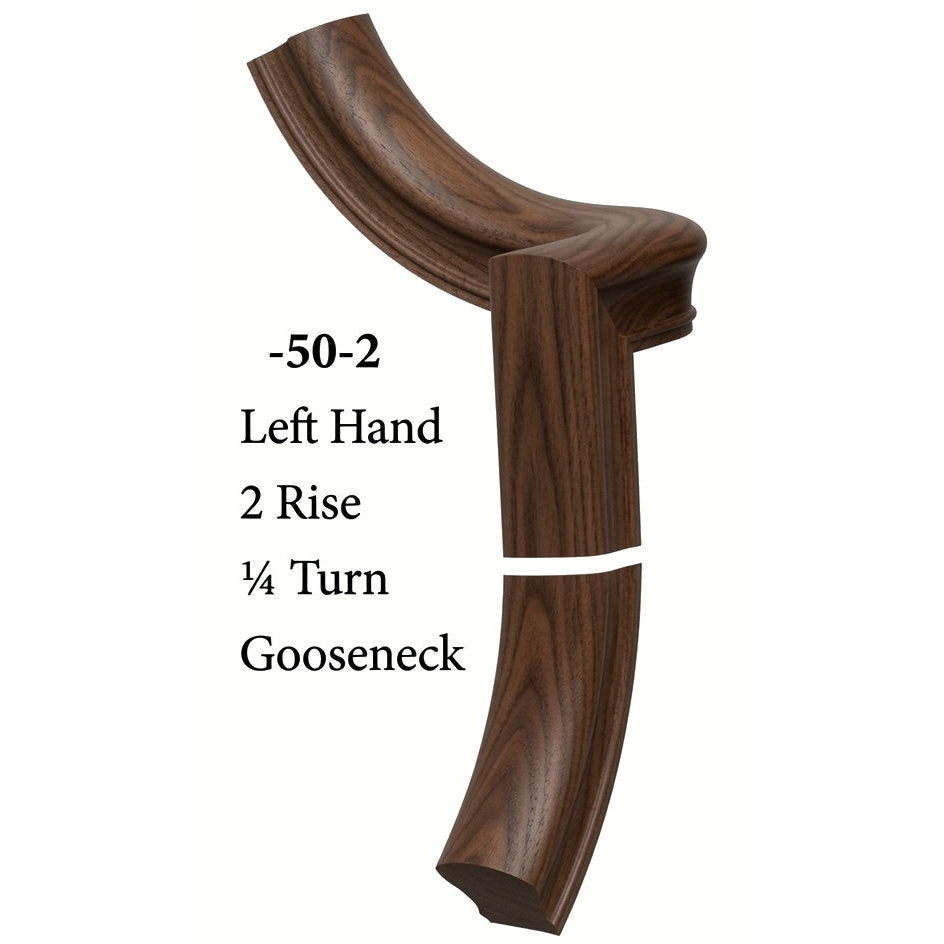 7050 Left Hand 2 Riser Goosenecks with 1/4-Turn & Up Easing for the 6010 Handrail, Walnut