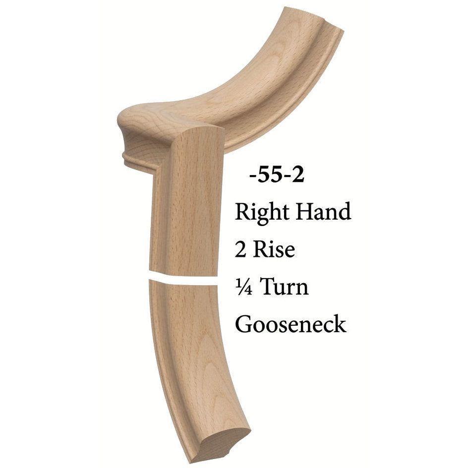 7055 Right Hand 2 Riser Goosenecks with 1/4-Turn & Up Easing for the 6010 Handrail, Beech