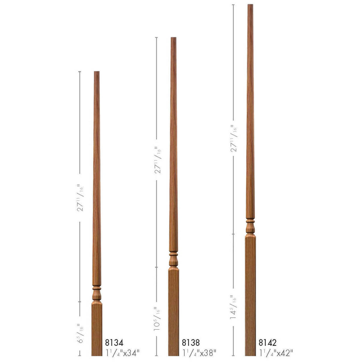 F-8142 42" Fluted Colonial Elegant Rise Baluster Set (Plain Balusters Illustrated)