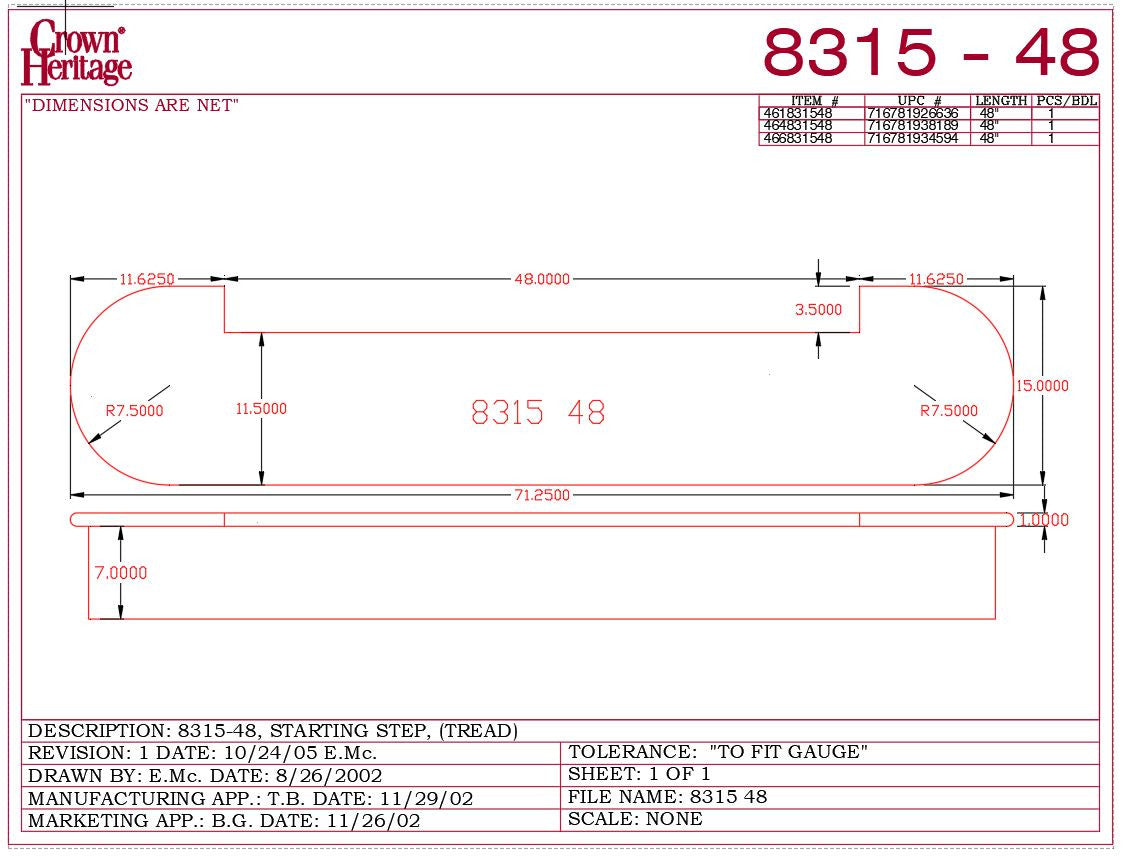 Crown Heritage CADD for the 8315 48" Starting Step