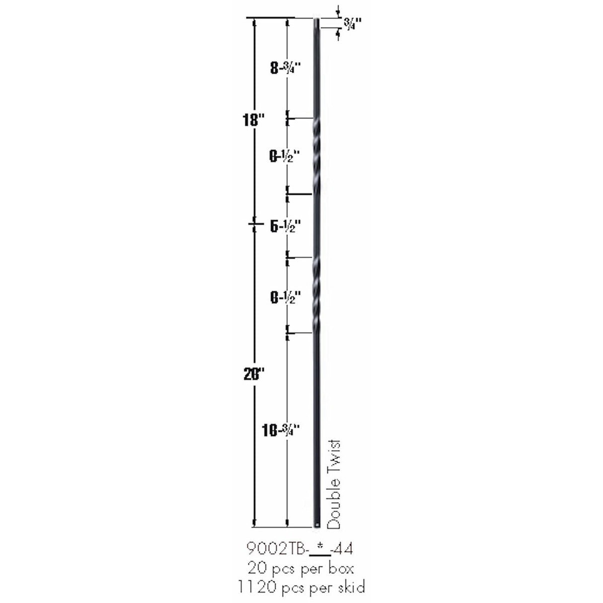9002TB Double Twist Tubular Steel Baluster Dimensional Information