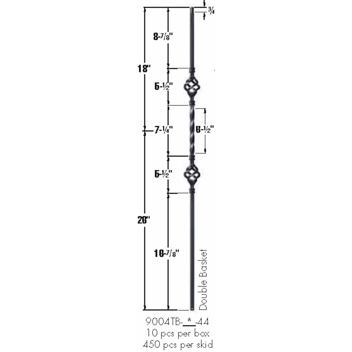 9004TB Double Basket Tubular Steel Baluster Dimensional Information