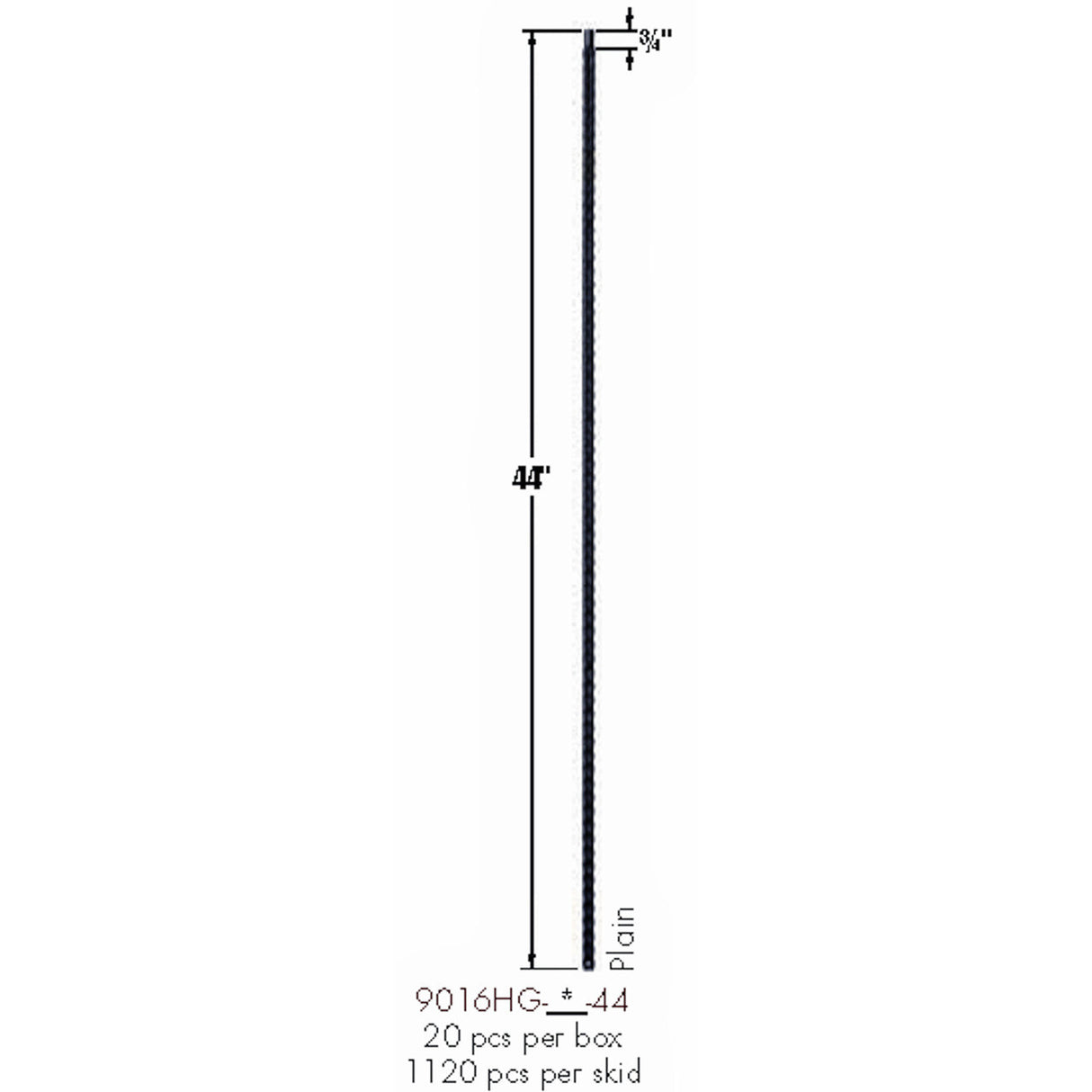 9016HG Plain Gothic Hammered Bar Dimensional Information
