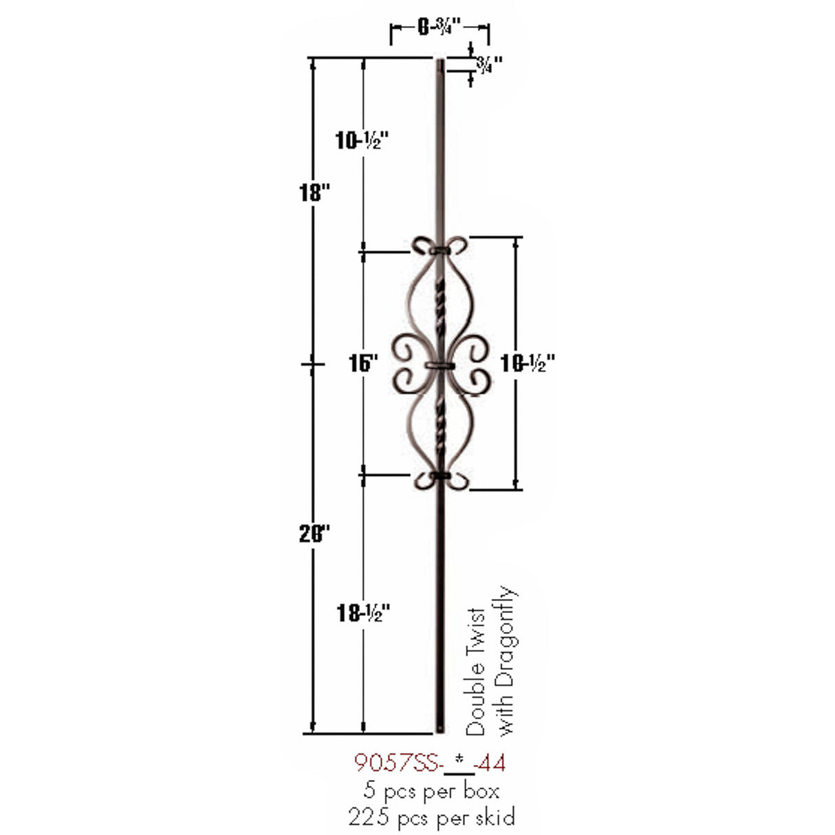 9057SS Double Twist and Dragonfly Baluster Dimensional Information