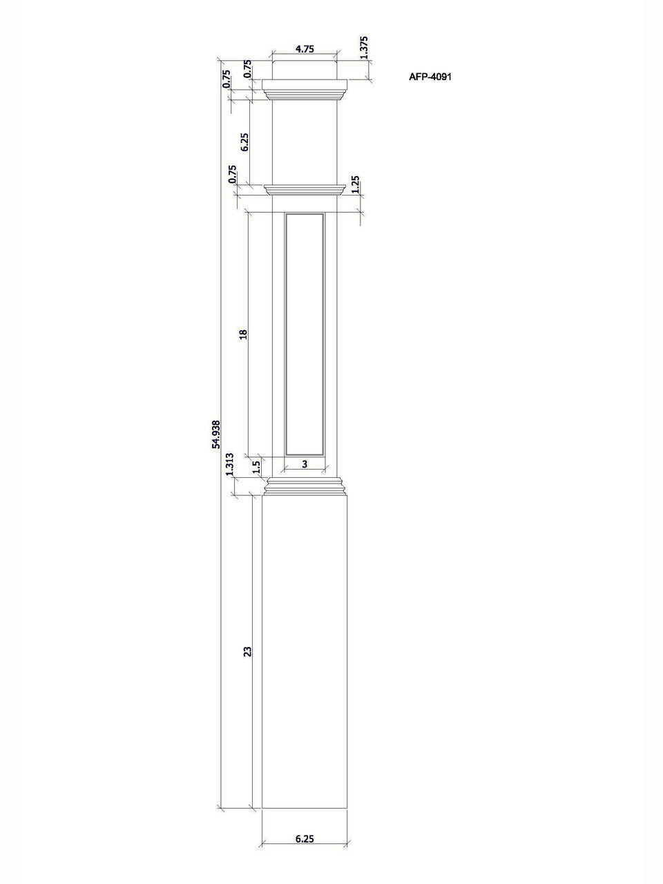 AFP-4092 Box Newel Post, CADD Image