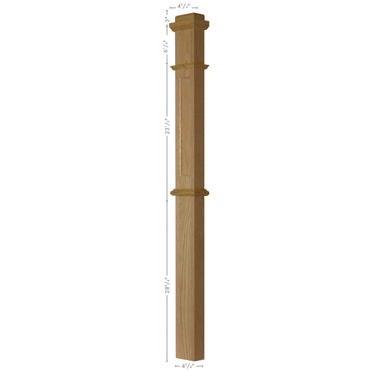 AFP-4375 Red Oak Actual Flat Panel HALF Box Newel Post
