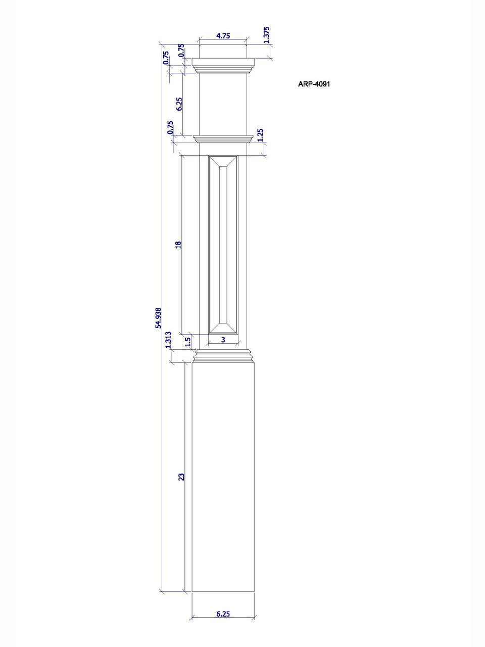 ARP-4092 Box Newel Post, CADD Image