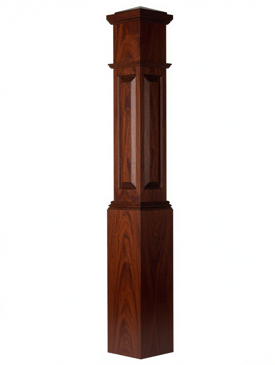 ARP-4092 Actual Raised Panel Large Box Newel Post, Mahogany